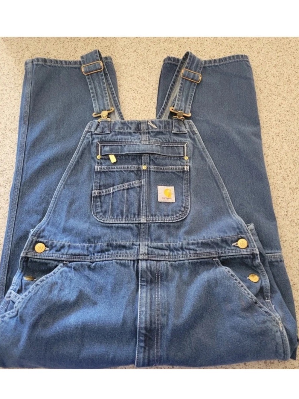 Carhartt Loose Fit Denim Bib Overalls Zippered Fly Pocket OR4672-M✨️34x28